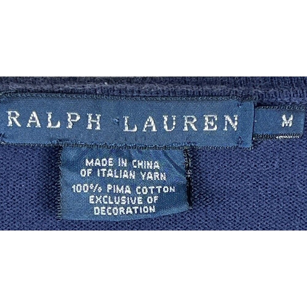 Ralph Lauren Womens Medium Navy Blue V-Neck Sweater Pima Cotton Pony Logo - Picture 3 of 9